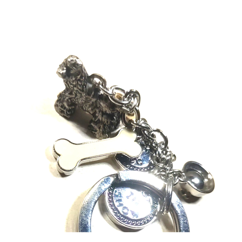 Dog Keychain Cocker Spaniel Bone Bowl Silver Tone - Picture 7 of 7